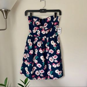Navy floral strapless dress